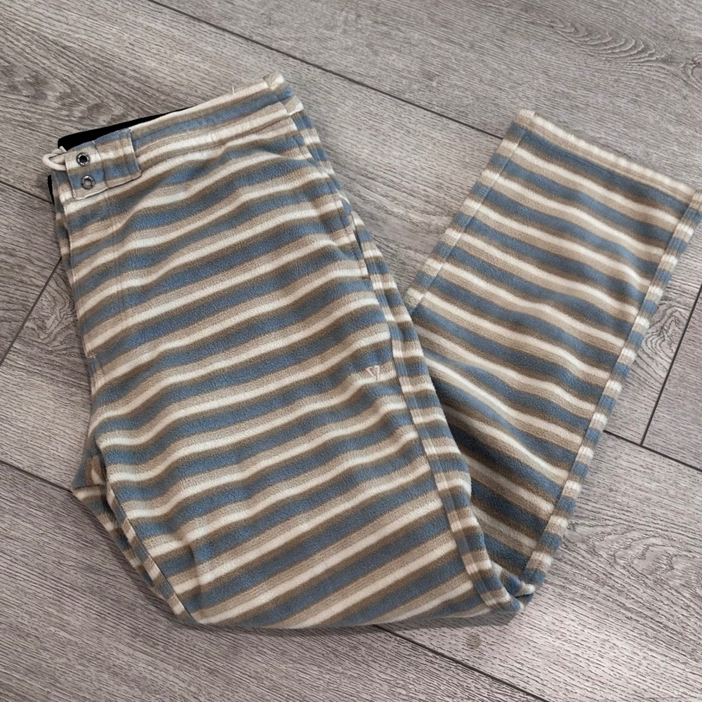 Vissla Fleece Pants‎ Mens Large Tan Striped Upcycle Polyester Lounge Casual